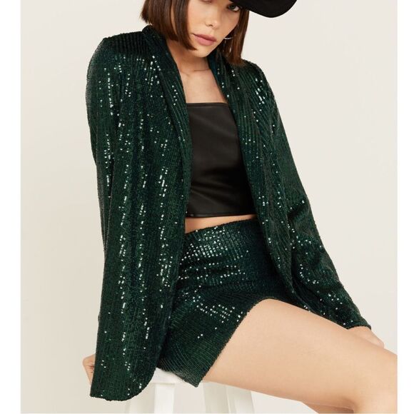 Show Me Your MuMu Dance Sequin Blazer in Emerald Green Size Small - Picture 1 of 10